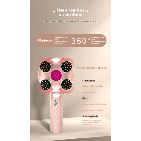 Deep Massage Handheld Electric Scalp Head Massager with 3 Speeds Vibrating 800mAh Battery and TYPE-C Charging