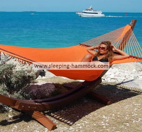 Modern  Solution Dyed 2 Person Caribbean Style Hammock With Stand Orange 55 X 84 Inches