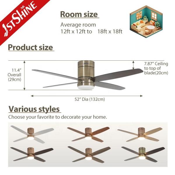 1stshine Antique Brass Color LED Ceiling Fan com estilo vintage remoto e vento natural