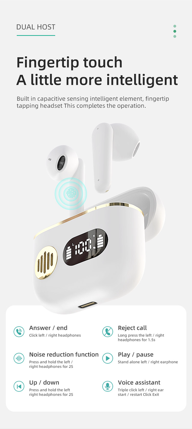 750 Hifi Sound Type C Earbud With Digital Display True Wireless Stereo Earphone Factory