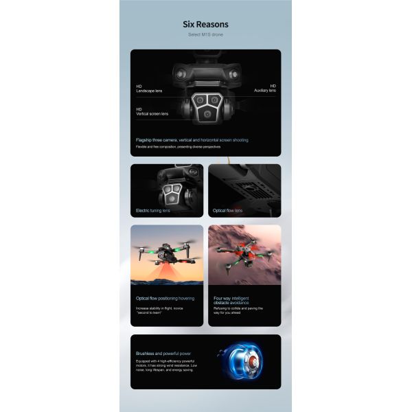 Beginners in Drones Category M1s Drone 4k HD Camera Obstacle Avoidance and Brushless Motor Maximum Flight Time 10-20min