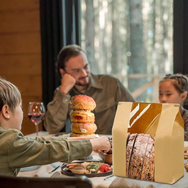 Durable Bread Packaging Paper Bags Bakery Product Packaging Tear Resistant With Ties