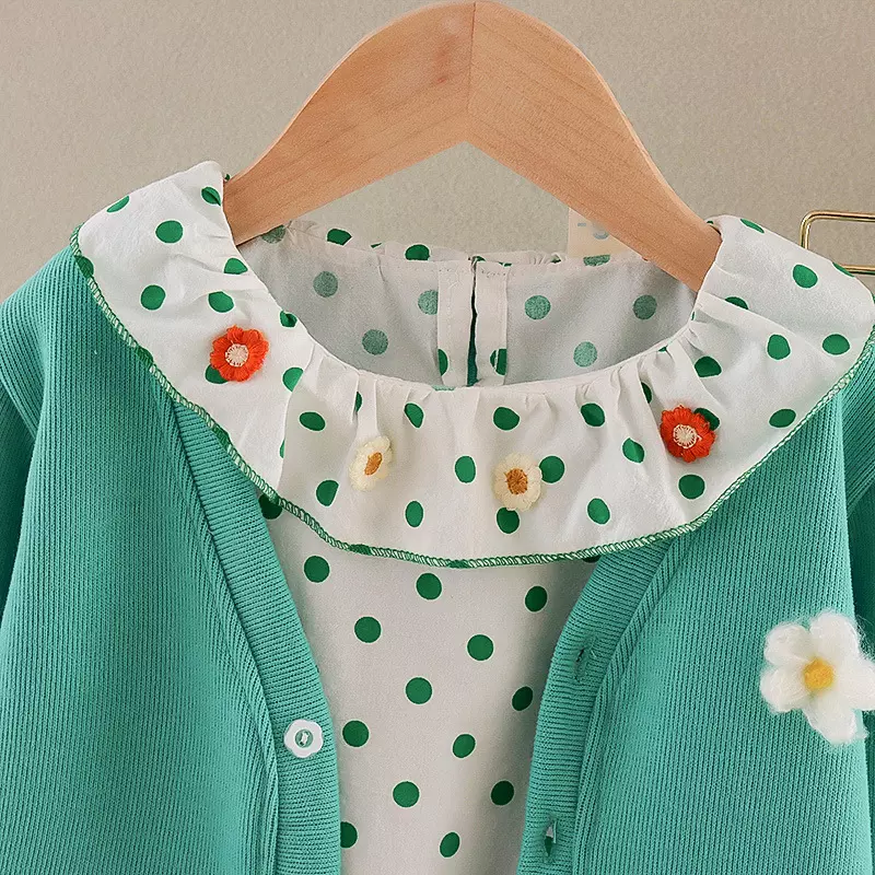 Обмундирование детей 14kg 105CM устанавливает рубашку рукава кардигана флористическую желтую длинную