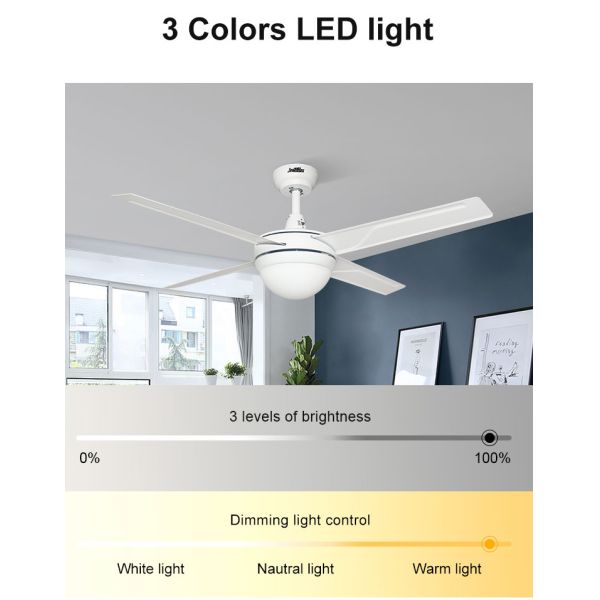 Fonte de alimentação Elétrico de 48 polegadas de lâminas de ferro Ventilador de teto de aço inoxidável com luz LED