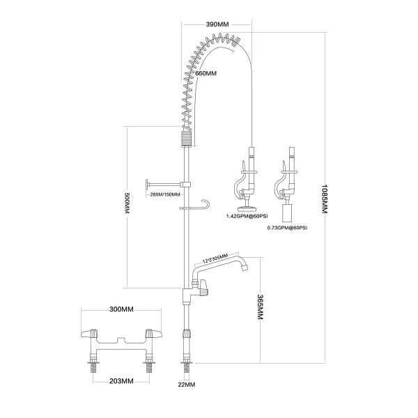 Гибкая предварительная промывка раковины микшерная установка на палубе коммерческая раковина распылитель