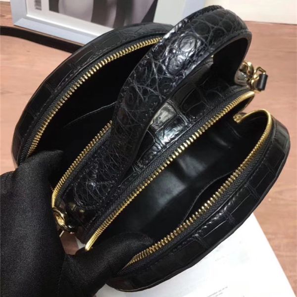Authentic Crocodile Belly Skin Women Small Circular Purse Genuine Alligator Leather Lady Mini Handbag Cross Shoulder Bag