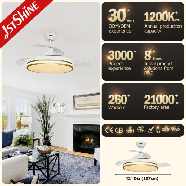 42 polegadas Smart Pequeno Retrátil Luz LED Ventilador de teto Wifi Controle para quarto