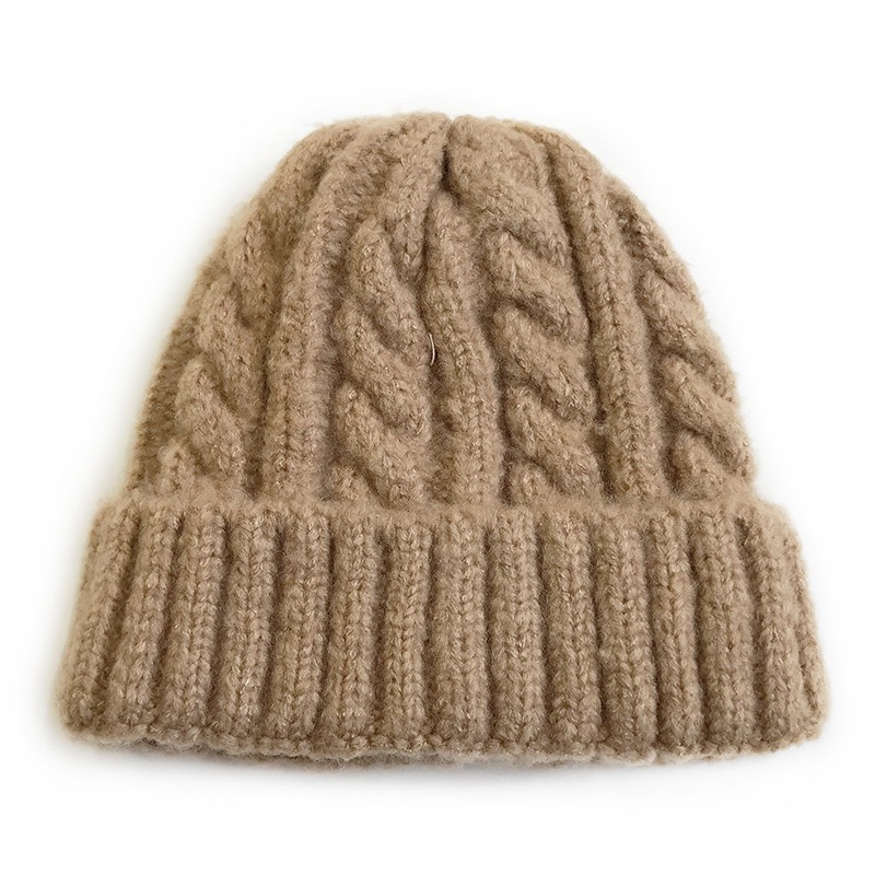 Classic Cable - Knit Thickened Beanie Pullover Warm Hat For Autumn Winter