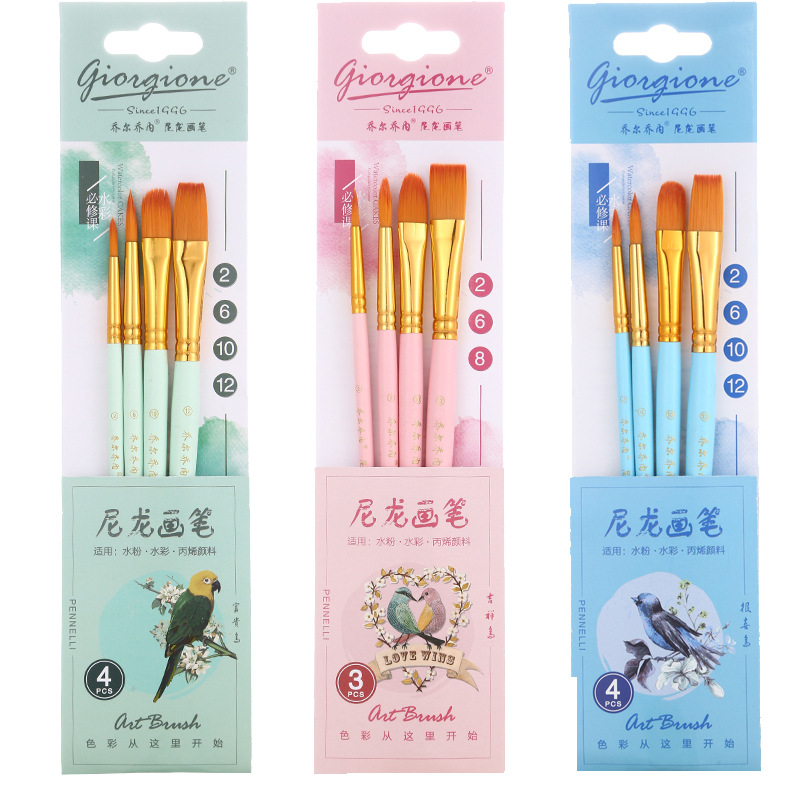 4pcs Preferably Nylon Tip Uniform Stroke Wooden Brush Price Kids Paint Brushes