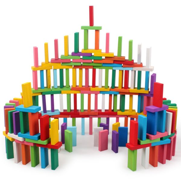 Wooden Rainbow Dominoes Building Blocks 120Pcs For Children Educational