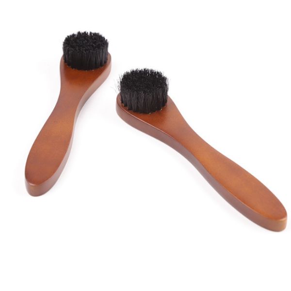 Solid Wood Small Round Head Brush 17cm Wooden Long Handle Shoe Brush