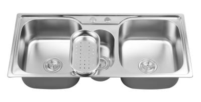 Banca da cozinha tripla de aço inoxidável de solda 1000*480*200mm da bacia de 3 bacias