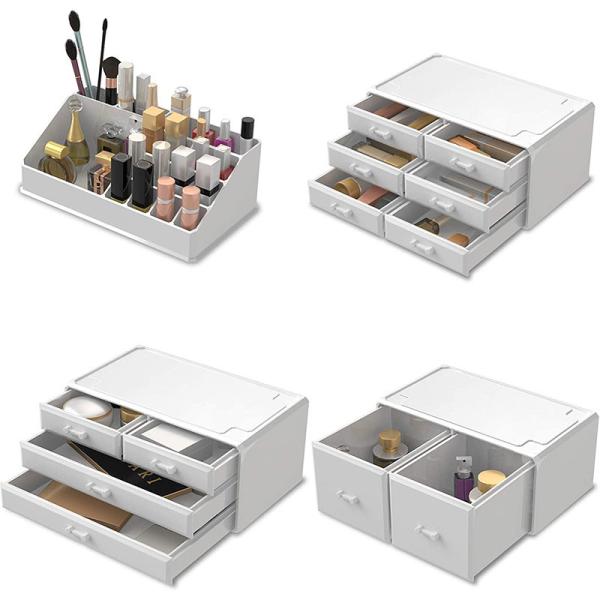 White Small Acrylic Makeup Organizer 18 Brushes 18 Lipsticks 15 Eyeliners