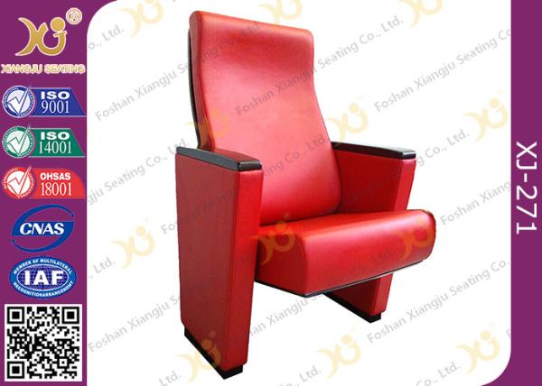 Red Leather Wood Cover Auditorium Style Seating With Solid Wood Armrest