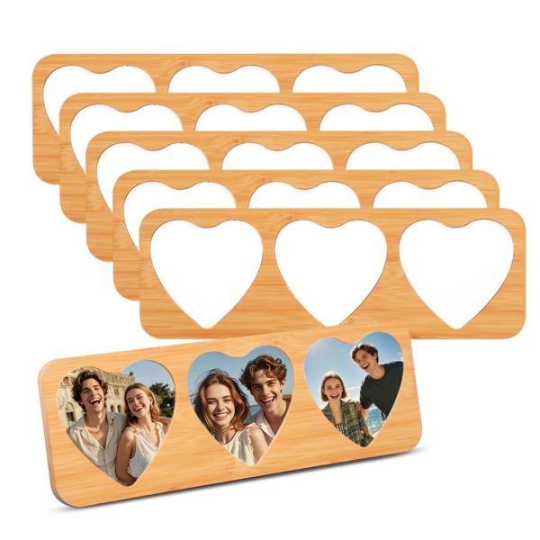 Sublimation Bamboo Photo Frame With 3 Photo Slots Blanks For Christmas Festival Home Office Gift Shop Decor