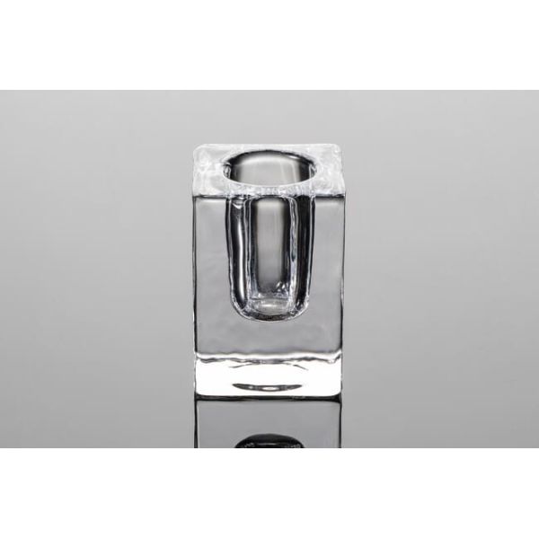 Mini Square Glass Taper Candle Holder Crystal Clear 4 X 4 X 6cm