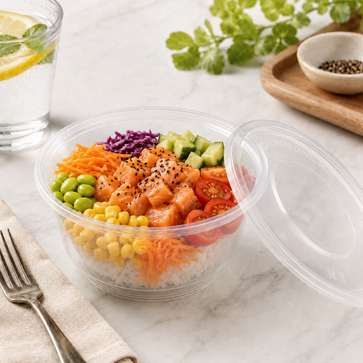 500ml Deep Round PP Disposable Meal Prep Bowl Secure Lids for Takeaway Meals