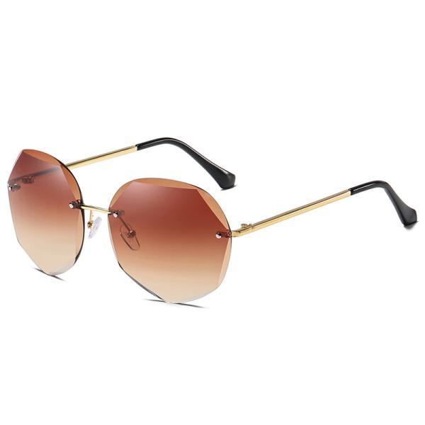 Colorful Gradient Lens Rivets Fashion Rimless Women Sunglasses