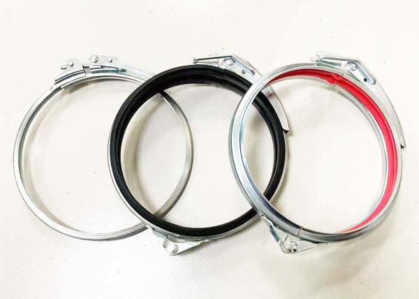 100mm 4 Flange Duct Galvanized Steel Pipe Clamp With Quick Lock Handle Rubber Lined