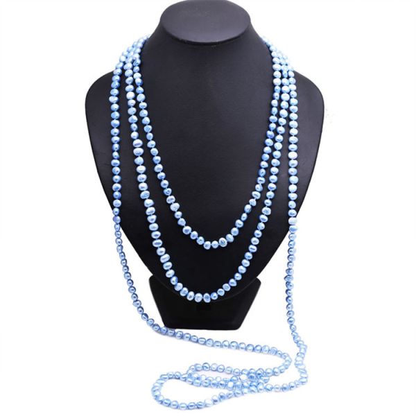 Purple 7-8mm Freshwater Cultured Baroque Shape Pearls Necklace 100 Inches(FN08281BLUE)