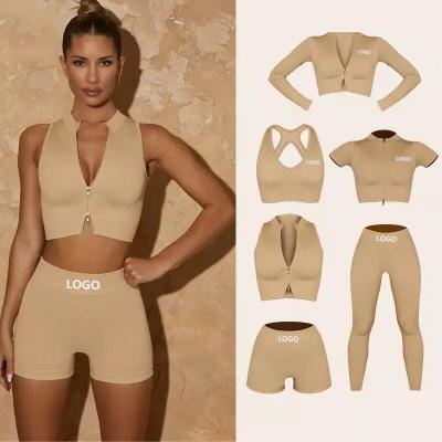 Natural Color Sports Wear Clothing Ribbed Yoga Set Zipper Activewear Suit
