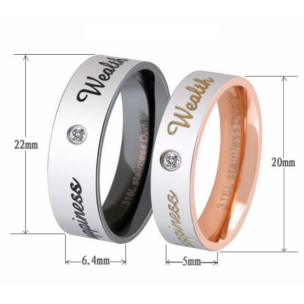 Couple Diamond Ring Rose Golden Finger Ring for Lovers Stainless Steel Wedding Rings
