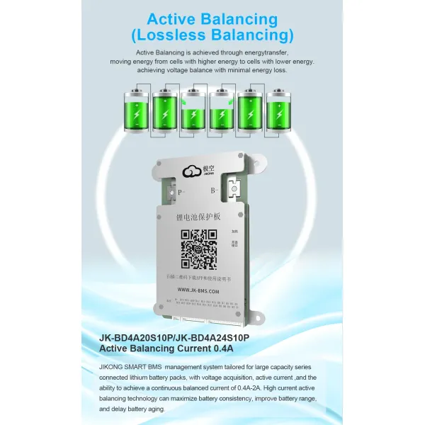 Jikong BMS Jk-Bd4a24s8p 8s/24s 100A Li-ion LiFePO4 Lto Batteries BMS Smart Active Balance