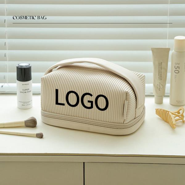 Custom Wholesale Double Layer PU Luxury High-End Travel Makeup Case Organizer Cosmetic Bags For Women