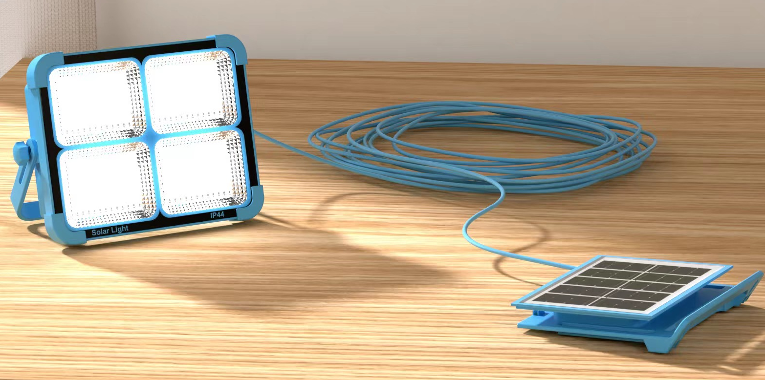 100w Integrated Solar Panel Emergency Flood Light Long Cables 6000mah Battery