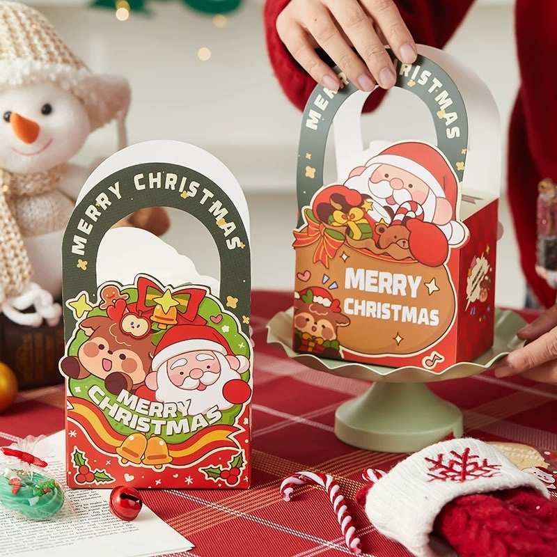 Christmas Gift Boxes Cartoon Santa Pattern Paper Tote With Arch Handle