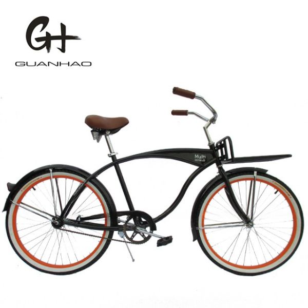 Single Speed Adult Coaster Brake Beach Cruiser Bike with Front Carrier and 26 White Wall Tire