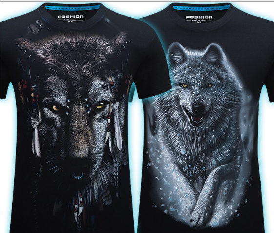 Summer Men's 3D Personality T-shirt Short Sleeve Stereo Wolf Head Pattern Big Size Gain/ Garment