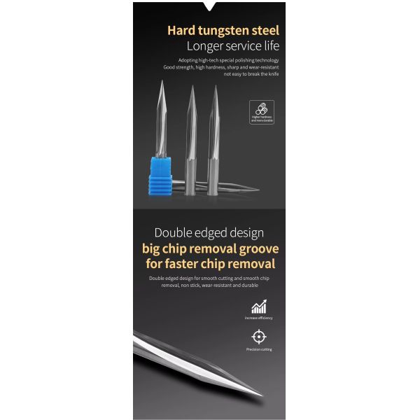 HardBar Solid Carbide Double Edge Straight Groove Sharp CNC Wood Bit with 15-30° Angle for Wood and EVA