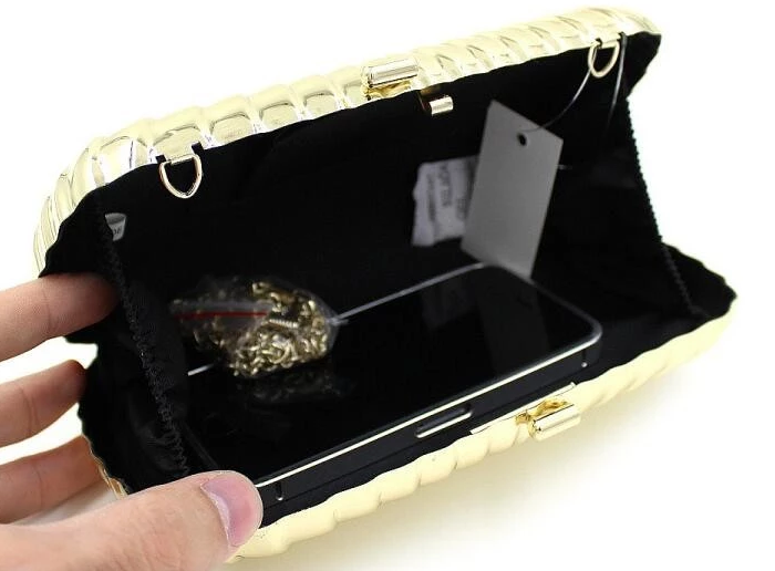 Gold Color Ladies Bridal Metallic Clutch Bag Shell Shaped For Evening Parties