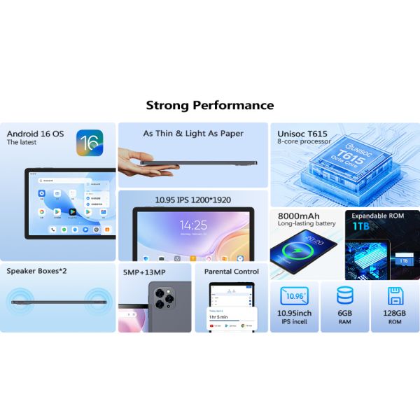 Kinstone 10.95 inch Andriod 16 Tablet PC 8000mAh, 1200*1920 FHD Incell, 6GB+128GB
