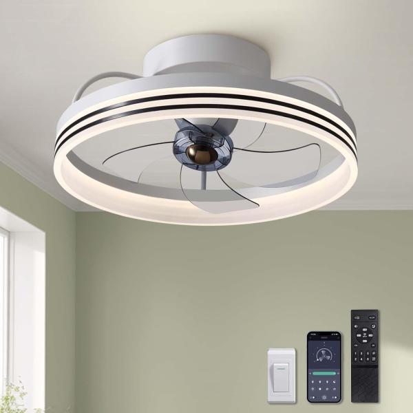 20 pouces 5 lames 6 vitesses de vent Smart faible profil Ventilateur de plafond lumières de chasse à l' eau montée avec APP télécommande pour chambre à coucher salon