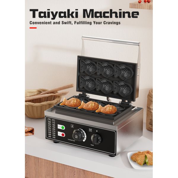 Электрический мини-рыбный тайяки изготовляющий из нержавеющей стали 6 рыбьи вафли пекарня