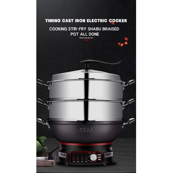 Stainless Steel Electric Skillet 28cm Portable Multi-purpose Soup Pot for Home Cooking