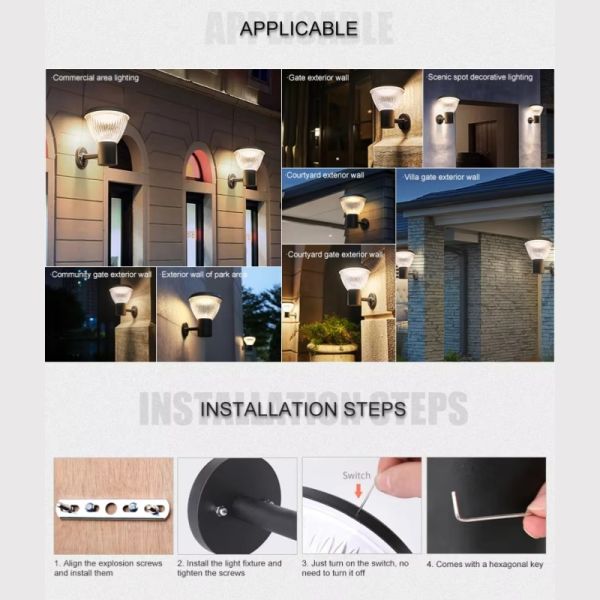 LED Solar Wall Light With Dusk to Dawn & High Brightness for Patio & Porch