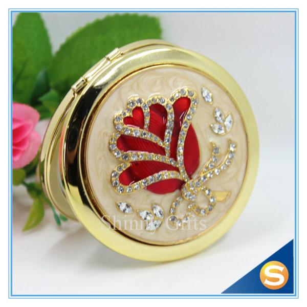 Shinny Gifts Rose Design Hand Make up Mirror Luxury Crystal Cosmetic Mirror