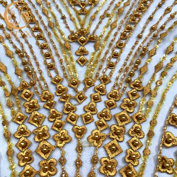 As lantejoulas brilhantes bordaram Mesh Lace/laço dourado 80% do grânulo de nylon
