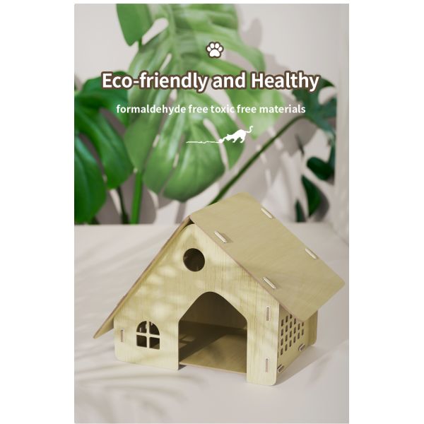 Snap Button Closure Indoor Wooden Cat House Made of HDF Board for Your Feline Frien