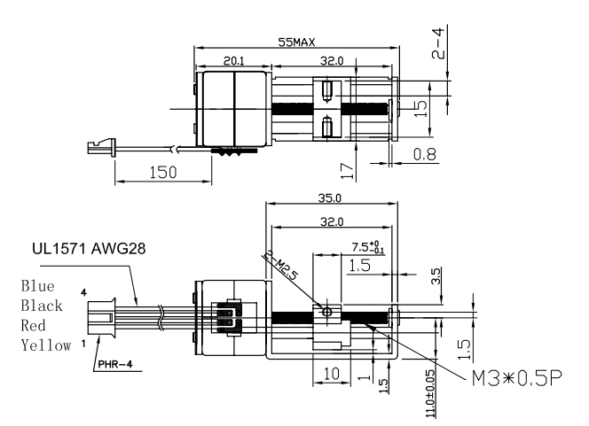 мотор хода 21mm диаметра 20mm Stepper с блоком скольжения винта