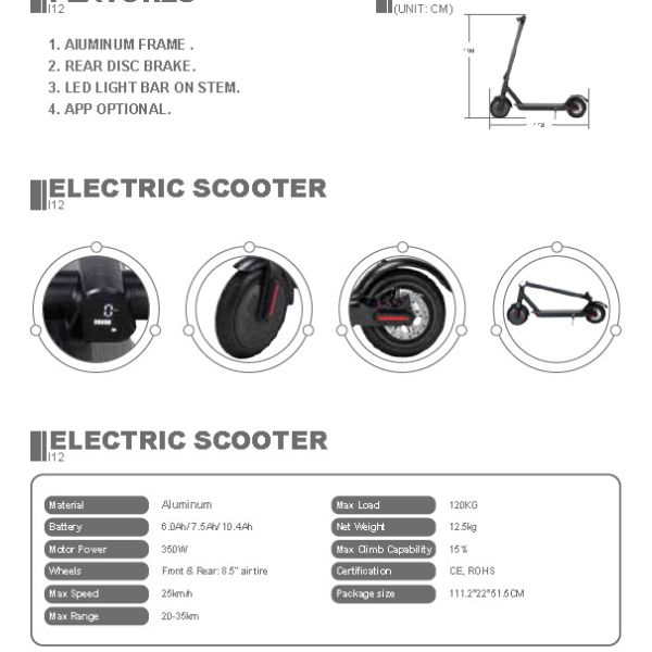 Адвокатура СИД электрического коммерчески скутера I12 светлая на стержне
