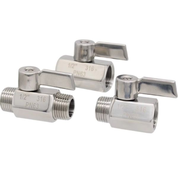 SS304 SS316 Stainless Steel Mini Ball Valve Female to Male Threaded Female Thread 90° Handle Water Gas Shut-off Valve