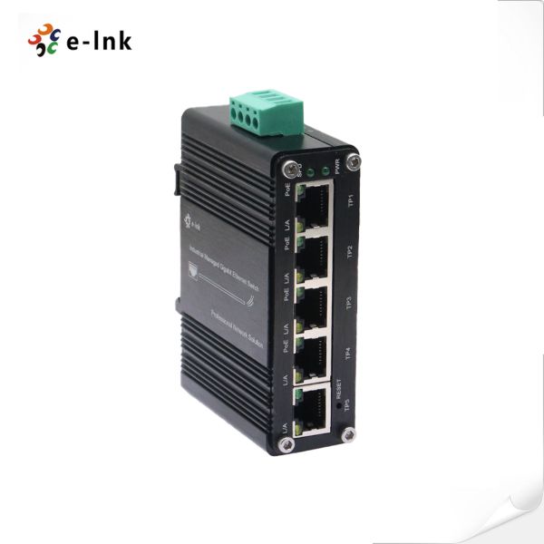 Mini Industrial Managed 4 Port 10/100/1000T 802.3at PoE 30W to 1-port 10/100/1000T Uplink Gigabit Ethernet Switch