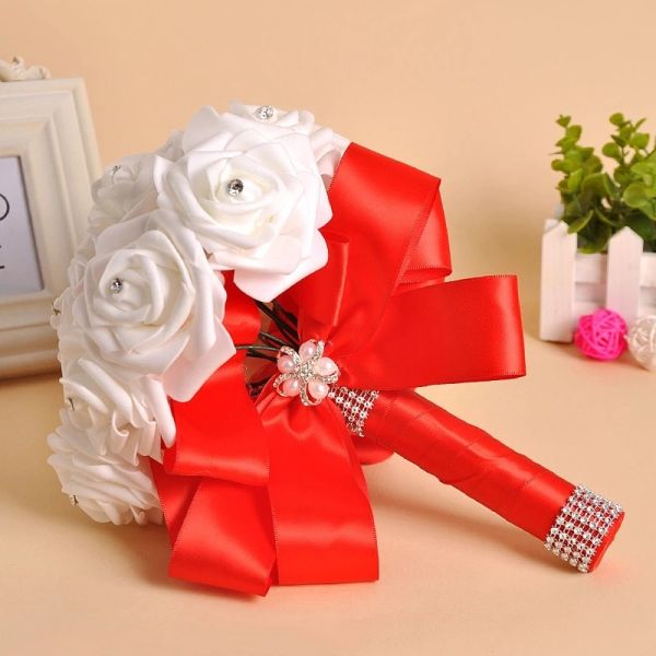 Wholesale Bride Hand Flowers bridal bouquet foam rose artificial flower bouquet for wedding