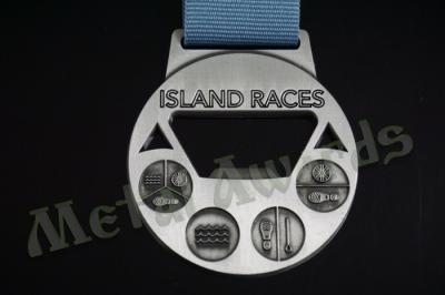 Durable Promotional Bottle Opener , Circle Bottle Opener Medals With Ribbon