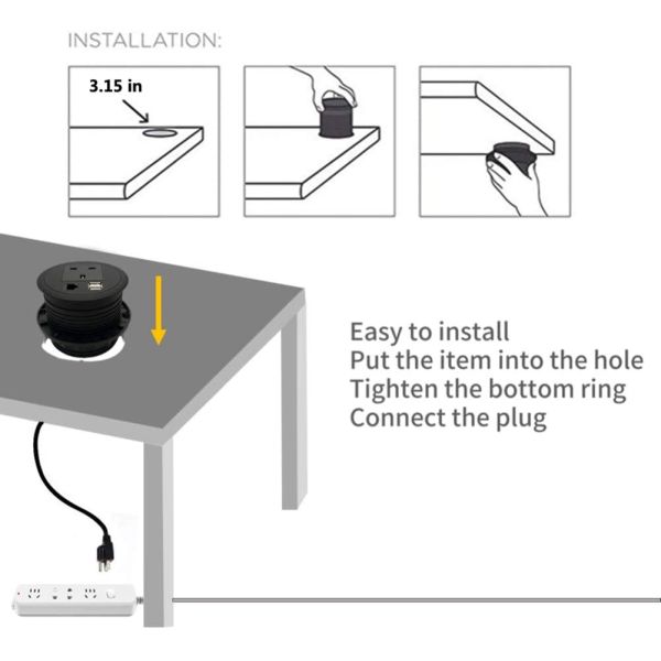 Multifunctional 4.92 Ft Extension Cord 1 EU AC Outlet and 2 USB Ports For Office Furniture Sofa Home Desk Power Grommet