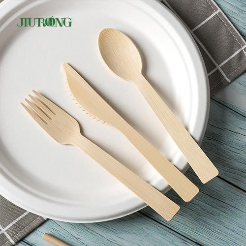 Dispos Biodegradable Bamboo Tableware Wooden Knife Fork Spoon Flatwar Cutleri Set